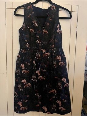 Ann Taylor Navy Dress with Pink Floral Jacquard